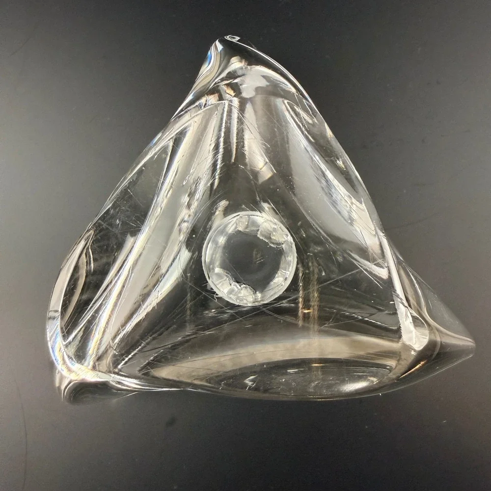 Set of 3 VTG Daum France Crystal Triangle‎ Candle Holders Signed MCM Heavy Glass
